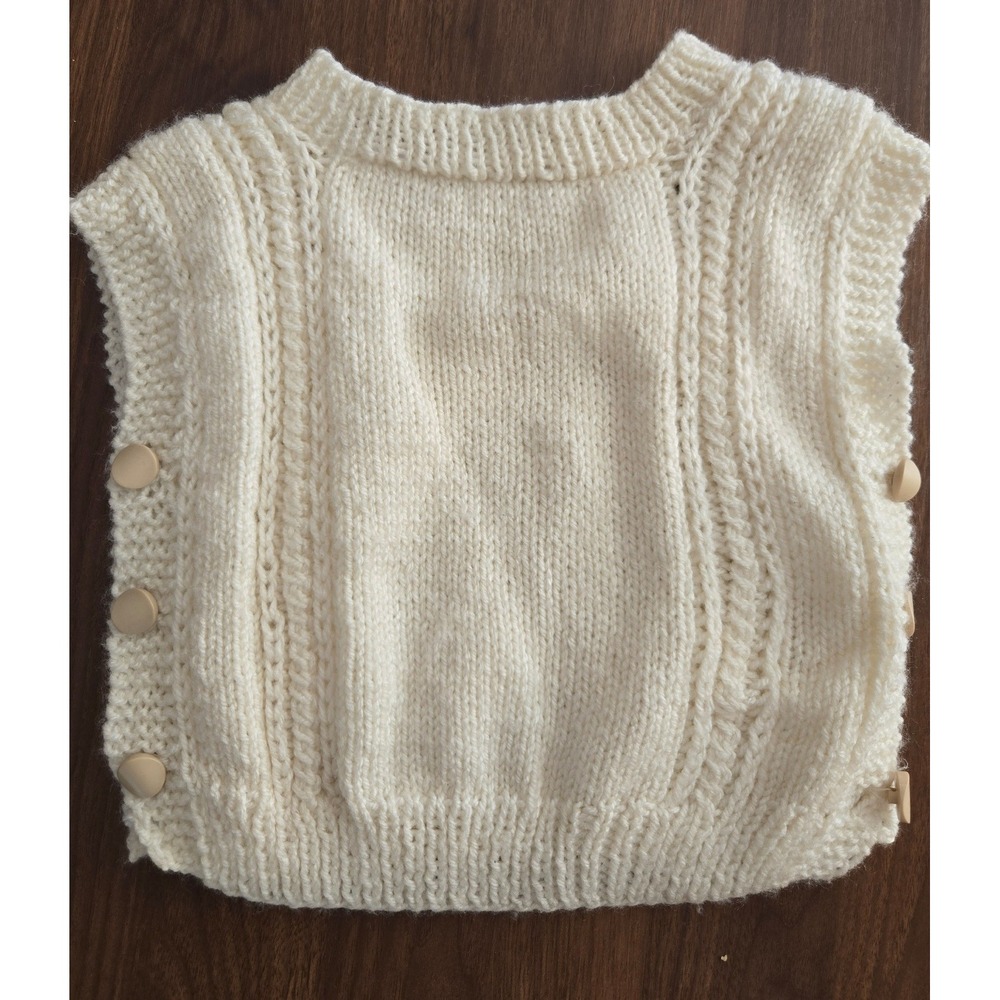 Handmade Kids Chunky Cable Knit Sweater Vest Ivory Side Button Cream 2-3T